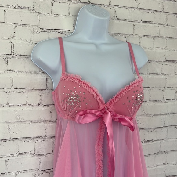 Sexy Little Things pink babydoll rhinestone lingerie top SZ 36C - Picture 3 of 10